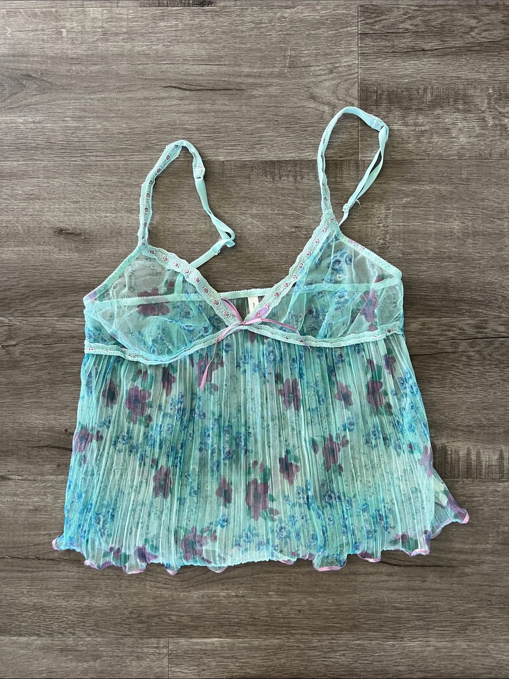 Sheer Floral Pleated Chemise - Mint Green